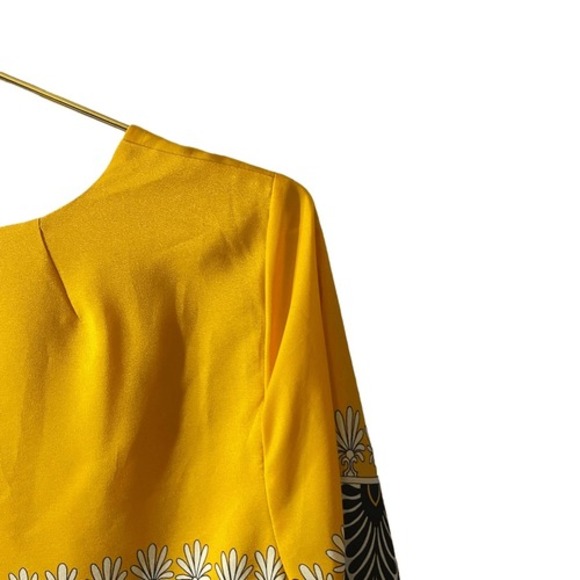 J.Crew Factory Yellow Foulard Border Print Shift Dress 3/4 Sleeve Crew Neck Mini - Picture 8 of 11